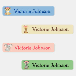 Étiquettes Safari Lion Giraffe Elephant Zèbre Nom de la fille