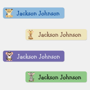 Étiquettes Safari Lion Giraffe Singe Zèbre Nom de la fille