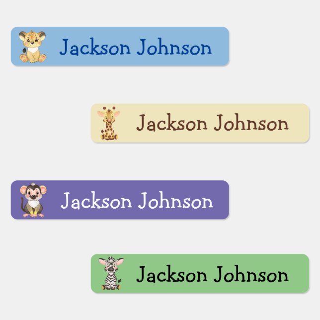 Étiquettes Safari Lion Giraffe Singe Zèbre Nom de la fille (Groupe)