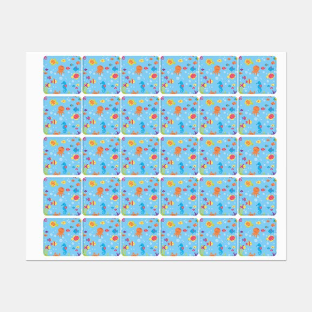 Étiquettes Scène sous-marine mignonne (Feuille)