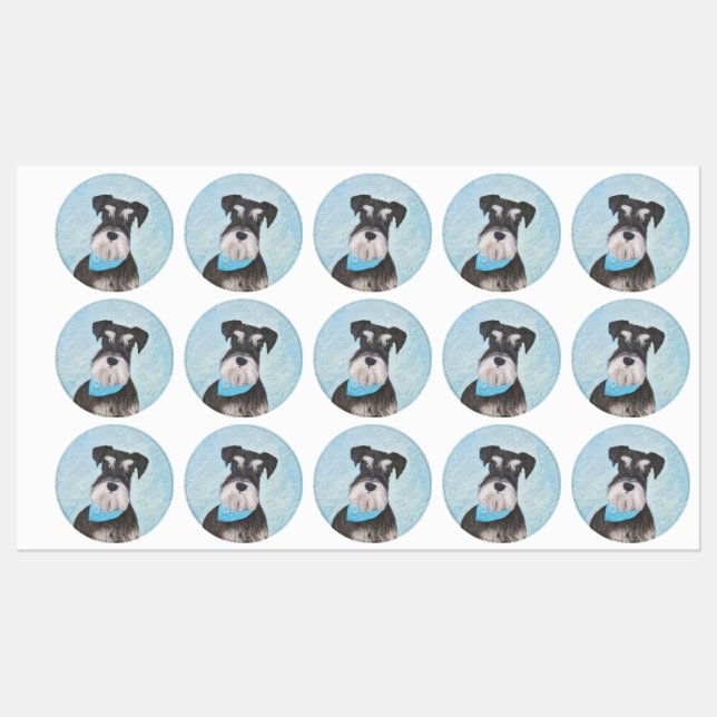 Étiquettes Schnauzer (Miniature) Peinture - Chien original mi (Feuille)