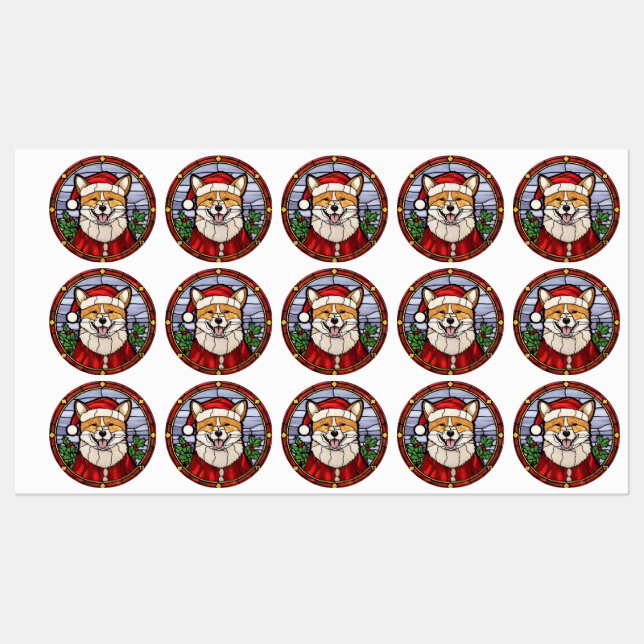 Étiquettes Shiba Inu Vitrail de Noël  (Feuille)