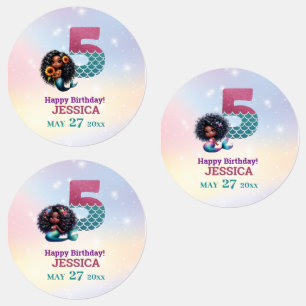 Étiquettes Sirène Africaine Américaine 5E Anniversaire