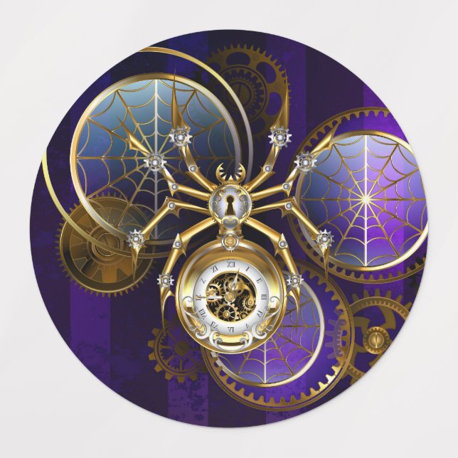 Étiquettes Spider Steampunk sur Arrière - plan pourpre (Design 1)