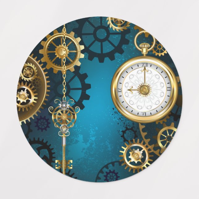 Étiquettes Steampunk Arrière - plan turquoise avec Gears (Design 1)