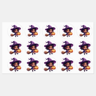Étiquettes "Stickers sorcière d'Halloween mignonnes - Sorcièr