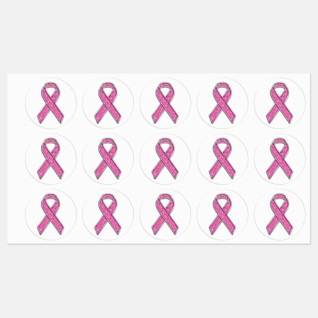 Étiquettes Style Chrome Imprimer Pink Ribbon Sensibilisation (Feuille)