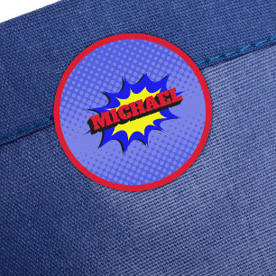 Étiquettes Superhero Kids Comic Book Nom personnalisé