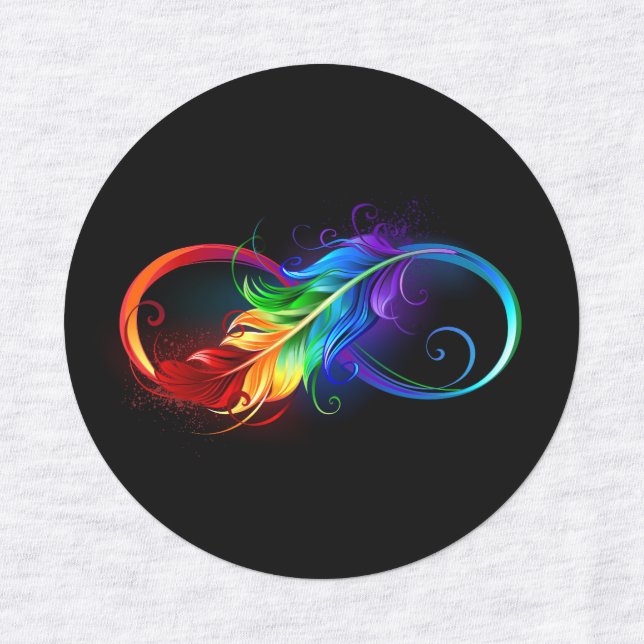 Étiquettes Symbole d'infini avec plume arc-en-ciel (Design 1)