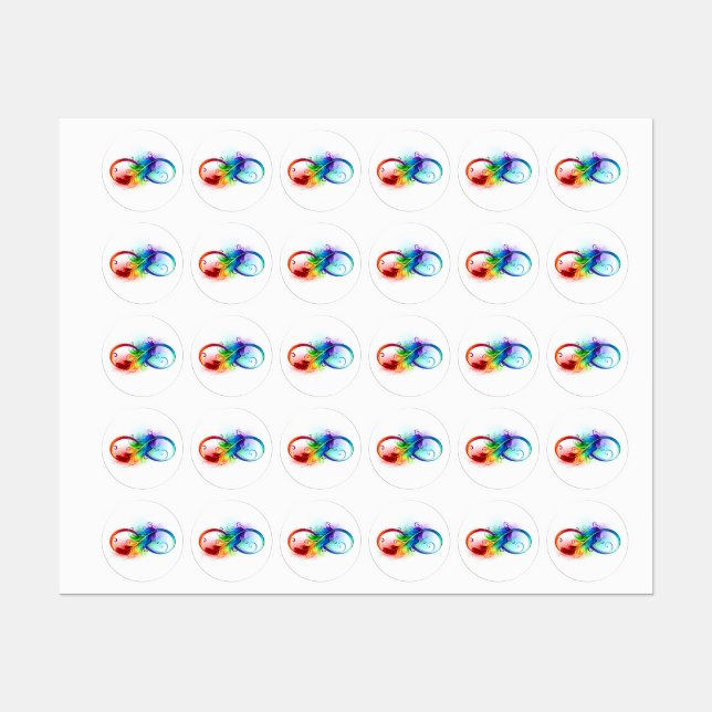 Étiquettes Symbole d'infini avec plume arc-en-ciel (Feuille)