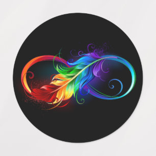 Étiquettes Symbole d'infini avec plume arc-en-ciel