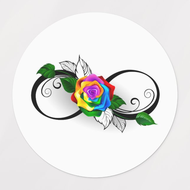 Étiquettes Symbole d'infini avec Rose arc-en-ciel (Design 1)