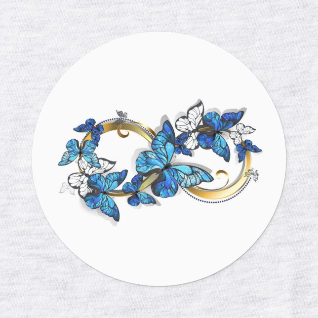 Étiquettes Symbole infini de papillons Morpho bleus (Design 1)