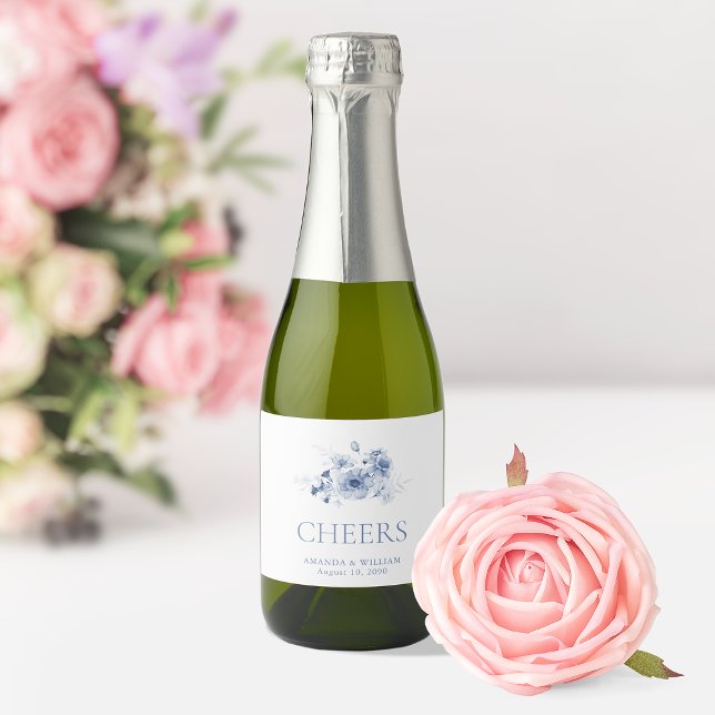 Étiquettes « TCHIN TCHIN » florales bleu poussiére (Créateur téléchargé)