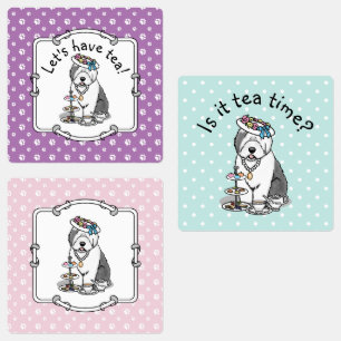 Étiquettes Tea Party Vieux chien anglais (Grey 1)