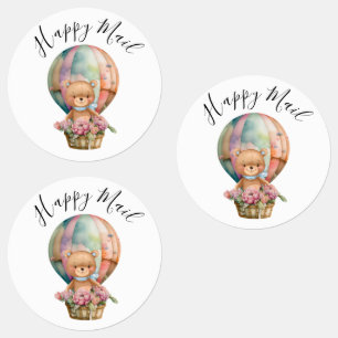 Étiquettes Teddy Foral Boy Balloon Happy Mail Baby shower
