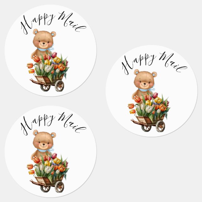 Étiquettes Teddy Foral Boy Rustic Happy Mail Baby shower (Groupe)