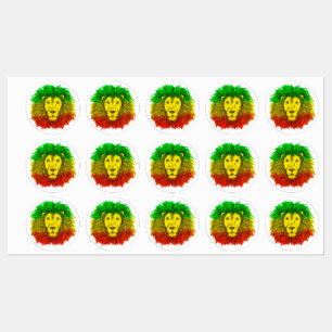 Étiquettes Tête de lion rasta rouge jaune vert dessin Jamaïqu