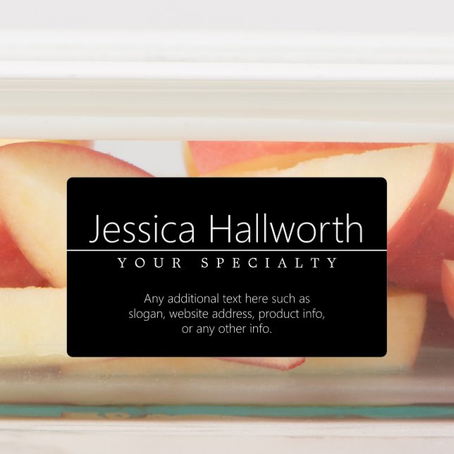 Étiquettes Texte blanc classique simple sur noir étanche (Apposé)