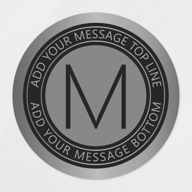 Étiquettes Texte circulaire et monogramme | Faux foncé gris a (Design 1)