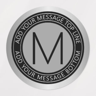 Étiquettes Texte circulaire et monogramme Faux Silver Grey