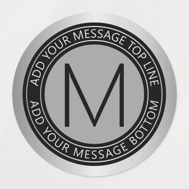 Étiquettes Texte circulaire et monogramme | Faux Silver Grey (Design 1)