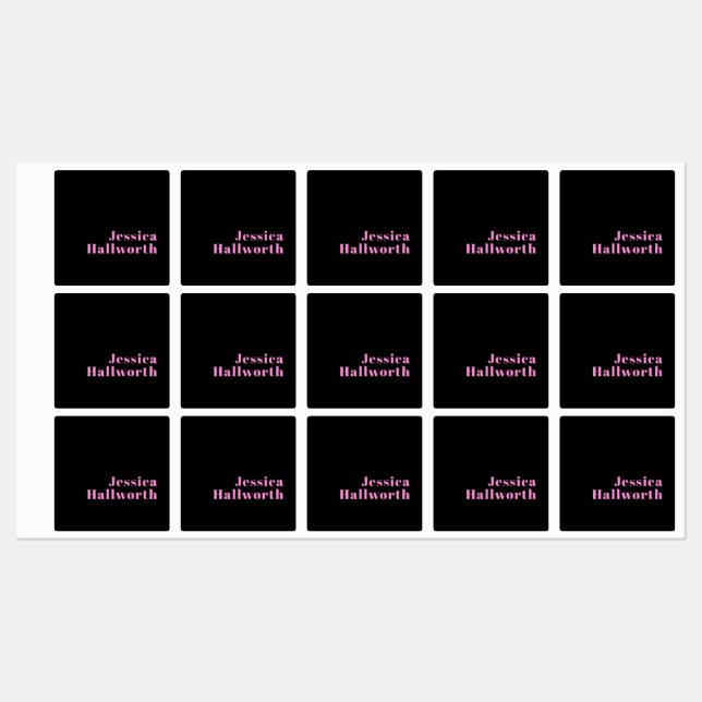 Étiquettes Texte éditable rétro-moderne | Noir et rose (Feuille)