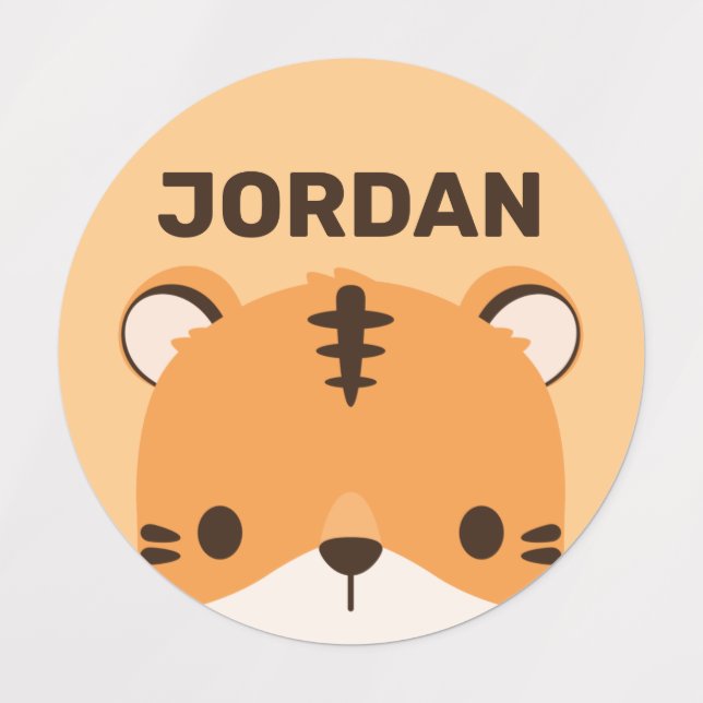 Étiquettes Tigre mignon avec nom personnalisé (Design 1)