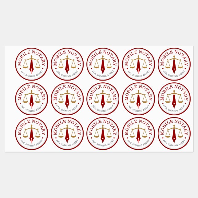 Étiquettes Timbre de logo de notaire mobile moderne Rouge Or  (Feuille)