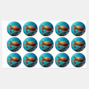 Étiquettes Tortue de mer en aquarelle