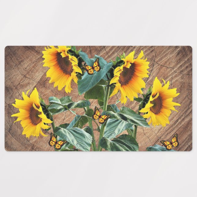 Étiquettes Tournesol Papillons Rustic Barque (Design 1)
