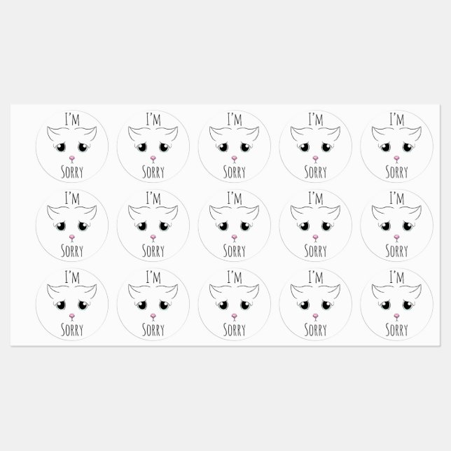 Étiquettes Triste visage de chat : Je suis désolé (Feuille)