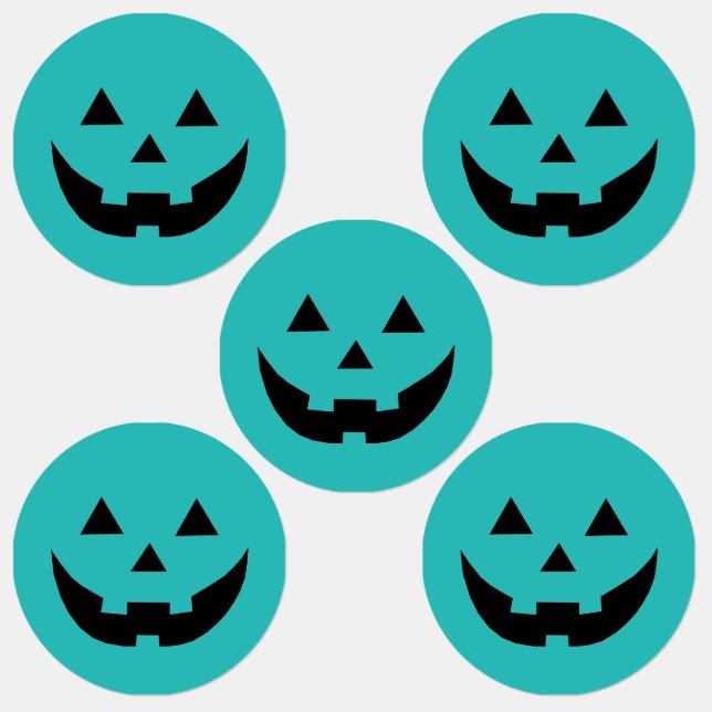 Étiquettes Turquoise Jack-o'-lantern visage citrouille amusan (Groupe)