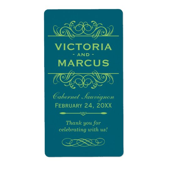 Étiquettes turquoises de faveur de monogramme de