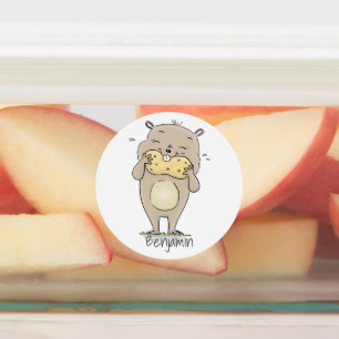 Étiquettes Un joli hamster souriant avec un dessin animé d'ar