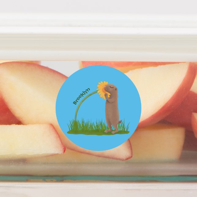 Étiquettes Un mignon chien de prairie reniflant la caricature (Apposé)