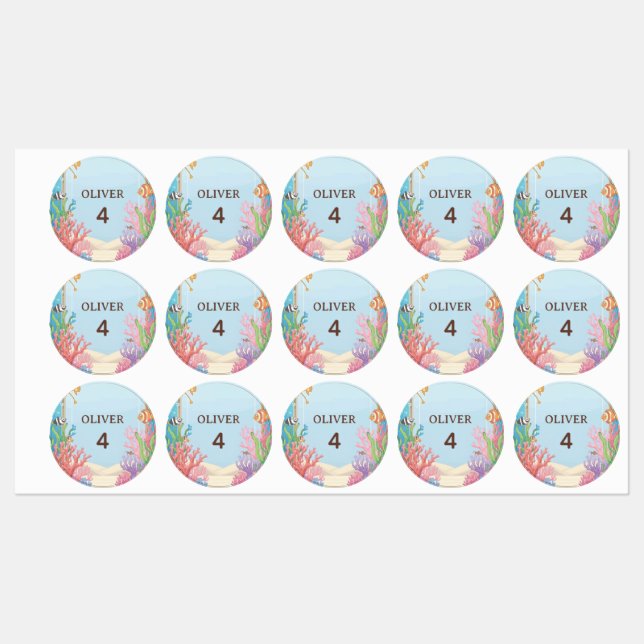 Étiquettes Under the Sea Waterproof Labels, Oliver Name Label (Feuille)