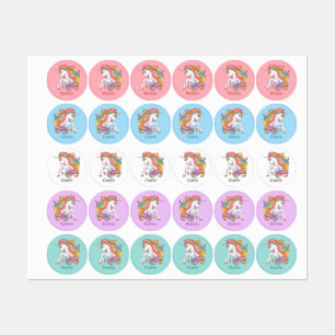 Étiquettes Unicorne colorée des noms personnalisés