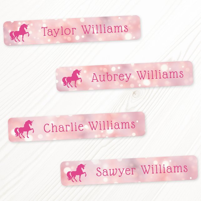 Étiquettes Unicorne rose clair éthérée bokeh nom étanche (Unicorn light pink ethereal bokeh waterproof name labels)