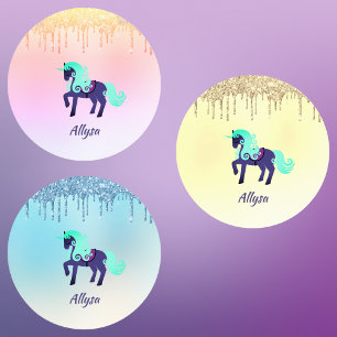 Étiquettes Unicorne violette avec Parties scintillant Faux su