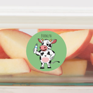 Étiquettes Vache heureuse avec biberon dessin animé