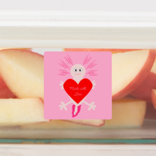 Étiquettes Valentines Day Love Heart Axolotl Fabriqué avec am