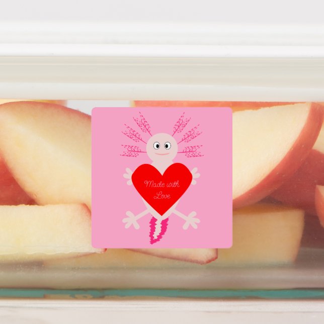 Étiquettes Valentines Day Love Heart Axolotl Fabriqué avec am (Apposé)