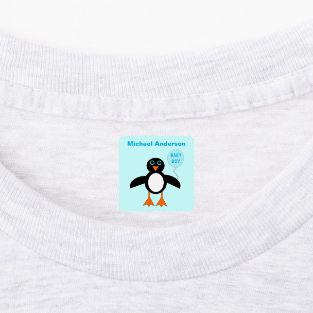 Étiquettes Vêtements de bébé pour garçon pingouin bleu mignon (Apposé)