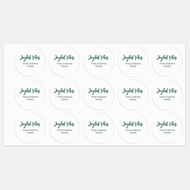 Étiquettes Vibes joyeux Noël vert nom de famille (Feuille)