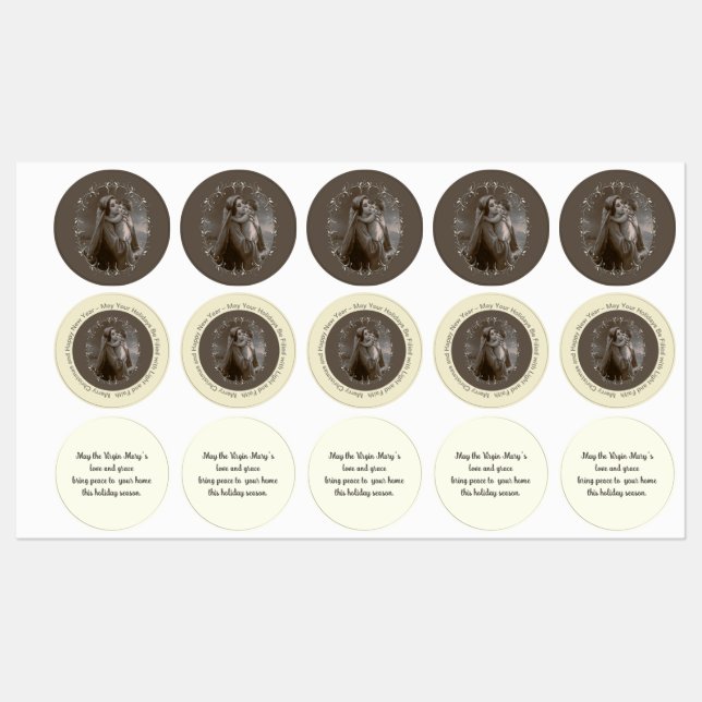 Étiquettes Vierge vintage et enfant avec cadre argenté (Feuille)