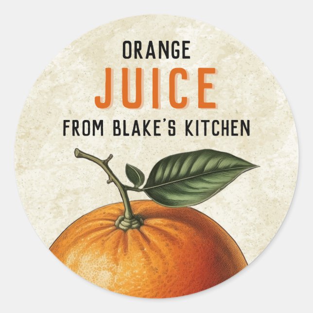 Étiquettes vintage de jus d'orange fait maison (Devant)