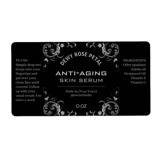 Étiquettes vintages Argent Et Noir Sérum (Devant)