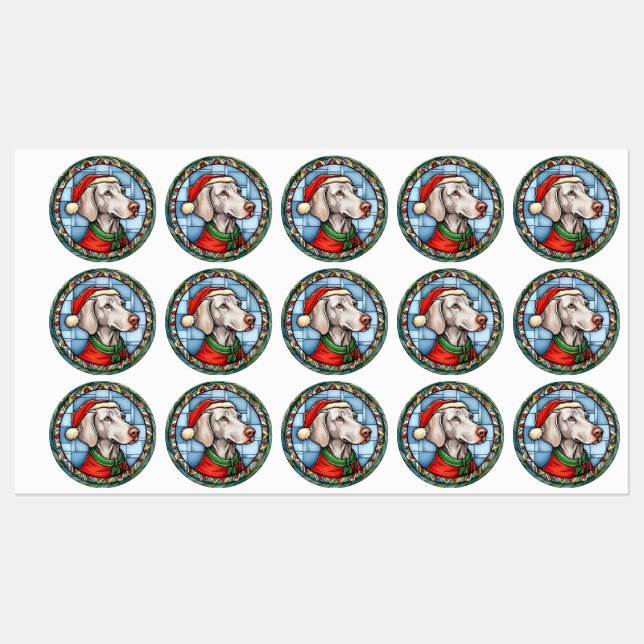 Étiquettes Vitrail de Noël Weimaraner (Feuille)
