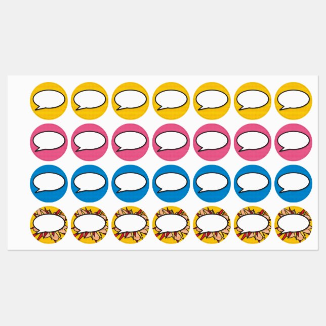 Étiquettes Votre message bulle de discours Fun rétro bande de (Feuille)